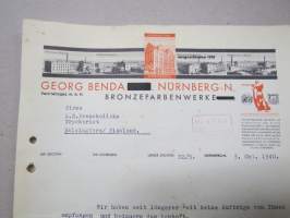 Georg Benda, Bronzefabrikwerke, Nürnberg-N., 3.10.1940 -asiakirja, lähetetty Frenckellska Tryckeri Ab:lle