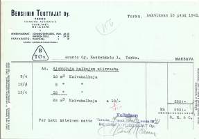 Bensiinin Tuottajat Oy Turku 1941  -  firmalomake