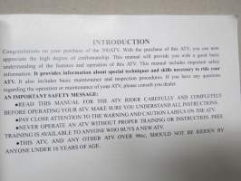 500ATV, 500ATV-2, 20?? Operator´s Manual -mönkijä, käyttöohjekirja englanniksi