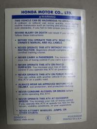 Honda TRX300FW 4X4 1994 Owner´s Manual -mönkijä, käyttöohjekirja englanniksi