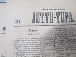 Uuden Suomettaren Juttu-Tupa 1893-94 hajanumeroita 38 kpl, kaunokirjallisia kertomuksia ja jutelmia, luonnontieteellisä artikkeleita, maantiedettä, kansatiedettä ym.