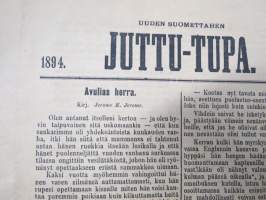 Uuden Suomettaren Juttu-Tupa 1893-94 hajanumeroita 38 kpl, kaunokirjallisia kertomuksia ja jutelmia, luonnontieteellisä artikkeleita, maantiedettä, kansatiedettä ym.