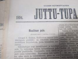 Uuden Suomettaren Juttu-Tupa 1893-94 hajanumeroita 38 kpl, kaunokirjallisia kertomuksia ja jutelmia, luonnontieteellisä artikkeleita, maantiedettä, kansatiedettä ym.