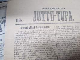 Uuden Suomettaren Juttu-Tupa 1893-94 hajanumeroita 38 kpl, kaunokirjallisia kertomuksia ja jutelmia, luonnontieteellisä artikkeleita, maantiedettä, kansatiedettä ym.