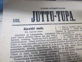 Uuden Suomettaren Juttu-Tupa 1893-94 hajanumeroita 38 kpl, kaunokirjallisia kertomuksia ja jutelmia, luonnontieteellisä artikkeleita, maantiedettä, kansatiedettä ym.