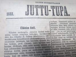 Uuden Suomettaren Juttu-Tupa 1893-94 hajanumeroita 38 kpl, kaunokirjallisia kertomuksia ja jutelmia, luonnontieteellisä artikkeleita, maantiedettä, kansatiedettä ym.