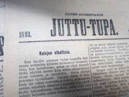 Uuden Suomettaren Juttu-Tupa 1893-94 hajanumeroita 38 kpl, kaunokirjallisia kertomuksia ja jutelmia, luonnontieteellisä artikkeleita, maantiedettä, kansatiedettä ym.