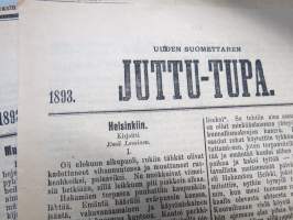 Uuden Suomettaren Juttu-Tupa 1893-94 hajanumeroita 38 kpl, kaunokirjallisia kertomuksia ja jutelmia, luonnontieteellisä artikkeleita, maantiedettä, kansatiedettä ym.