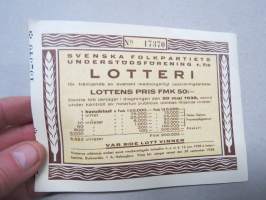 Svenska Folkppartiets Undersödsförening r.f:s Lotteri nr 17370 1938 -arpa