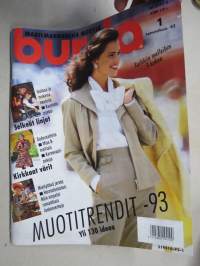 Burda 1993 nr 1 muotilehti -mukana kaava-arkki + työselostus suomeksi -fashion magazine