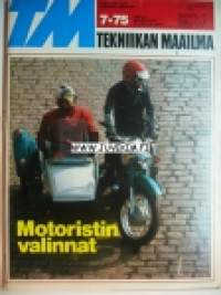 Tekniikan Maailma 1975 nr 7, motoristin valinnat - Maserati Merak, Suzuki RE 5, Eumig Mark 610 D, MZ TS 125,  Datsun 120 Y Coupe, ym.