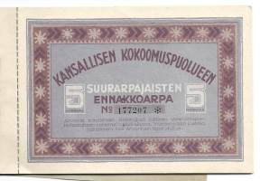 Kansallisen Kokoomuspuolueen Suurarpajaisten ennakkoarpa - arpa 1928 voittoina mm Maatila, Wolverina auto, traktori, puimakone, Wäinö Aaltosen veistos