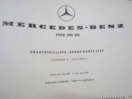 Mercedes -Benz Type 190, 10 015, Ersatzteilliste Ausgabe A, Stand von Juni 1959 - Spare parts list edition A, as per june 1959, subject to modifications -varaosaluet