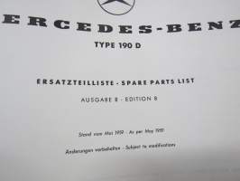 Mercedes -Benz Type 190 D, 10 008, Ersatzteilliste Ausgabe B, Stand von Mai 1959 - Spare parts list edition B, as per May 1959 -varaosaluettelo