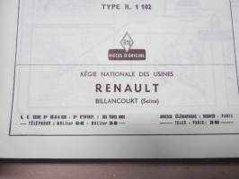 Renault Frégate, Domaine Type R. 1103, Caravelle Type R. 1102 / P.R. 606U 3. Edition 1960 Catalog usuel de pièces de rechange -varaosaluettelo