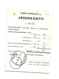 Turun autoilijat ry     jäsenkortti  1965