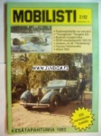 Mobilisti 1982 nr 2 -Lehti vanhojen autojen harrastajille, sisällysluettelo löytyy kuvista.