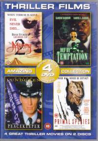 DVD - 4 Thriller Films - 4 Jännitysleffaa samassa paketissa: Bram Stoker&#039;s Legend of the Mummy; Def By Temptation; The Peacekeeper; Primal Species. Vain englanniksi