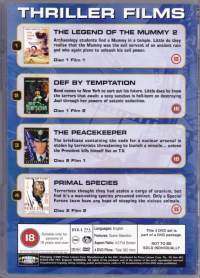DVD - 4 Thriller Films - 4 Jännitysleffaa samassa paketissa: Bram Stoker&#039;s Legend of the Mummy; Def By Temptation; The Peacekeeper; Primal Species. Vain englanniksi