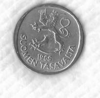 Suomi 1 mk 1966 Hopeaa / silver 6.4 g (350/1000)