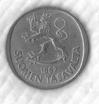 Suomi 1 mk 1967 Hopeaa / silver 6.4 g (350/1000)