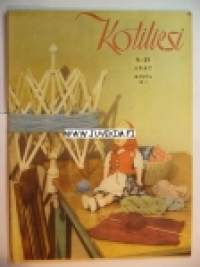 Kotiliesi 1947 nr 23. Aiheina mm. joulu 1947 ruokaohjeita ja ompeluohjeita. Hedvig Gebhard  80-vuotias.  Takakannen sisäsivulla Kieku ja Kaiku askartelumalli