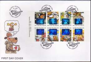 Suomi FDC (ensipäiväkuori) Koiramäen lapset postissa  V 27 (30.1.1995). LAPE 1272-79. Hologrammimerkit