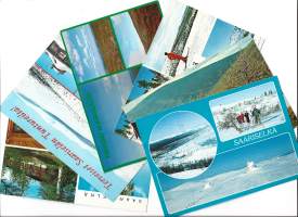 Saariselkä Lappi  - paikkakuntakortti, paikkakuntapostikortti postikortti  6 kpl erilaista kulkenutta