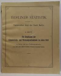 Berliner Statistik. 2. Heft.   Die Ergebnisse der Grundstùcks- und Wohnungsaufnahmen im Jahre 1900 in Berlin und den Nachbargemeinden. (Tilastoja)