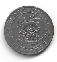 Englanti  6 Pence 1921  hopeaa