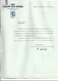 Turun Teknillinen Raakaainetehdas Turku  1939 -  firmalomake