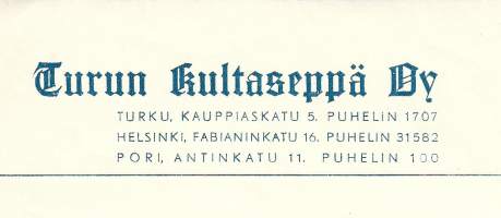 Turun Kultaseppä Oy Turku 1939 -  firmalomake