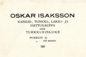 Oskar Isaksson Hämeenlinna 1937 -  firmalomake