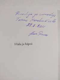 Halu ja häpeä : runoja, vuoluja (signeerattu, tekijän omiste)