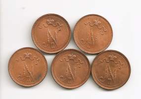 10 penniä  1916  yht 5 kpl  erä