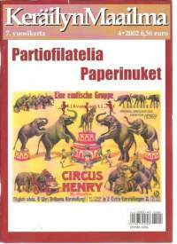 Keräilyn Maailma  2002 nr 4 - partiotulet, paperinukke Armi Kuusela, sirkus, jenkkiautot kansiossa, vanhat matkailuviirit, ex libris, karhu messumerkki, Booktori