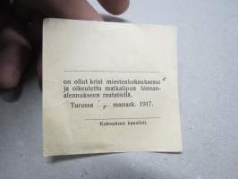 Yleinen Kristillinen Miestenkokous, Turku 1917 -osallistujamerkki / edustajalippu / pääsymaksumerkki / varainkeruumerkki