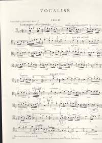 Sello-/pianonuotit - Rachmaninoff - Vocalise, Opus 34, N:o 14.  Für Cello and Piano. Sellolle ja pianolle. Erilliset sellonuotit mukana. Katso sisältö kuvista.