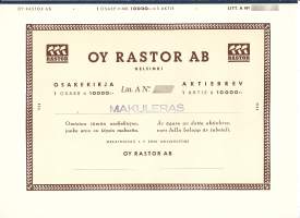 Rastor Oy, 1x10 000 mk , osakekirja, Helsinki  1.7.1950