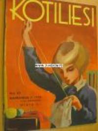 Kotiliesi 1936 nr 22 kansi Martta Wendelin. Aiheita mm lapsille vuoden 1936 joululahjavinkkejä. Artikkeli nahkaplastiikan tekemisestä. Kultatähkä -toiminta ja