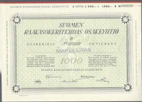 Suomen Raakasokeritehdas Oy    osakekirja  30.4.1939 , Salo makuleras