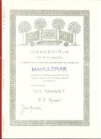 Tammet  Oy    ,  Litt B  5x1800 mk  osakekirja, Tammisaari 1950 makuleras