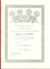 Tammet  Oy    ,  Litt B  5x1800 mk  osakekirja, Tammisaari 1950 makuleras