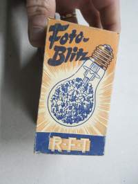 RFT Foto-Blitz Sonnenhell D F 20 / DDR, v.1953 -E27-kantainen itäsaksalainen salamavalolamppu, käyttämätön alkuperäispakkauksessaan, takuulomake / original flashbulb