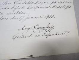 Till Landshövdingen i Nylands Län... entisen Venäjän Armeijan kenraaliluutnantti Mossoloff´in pyyntö saada entiselle alaisellensa kapteeni Hoerschelman´ille ja tämän