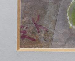 Elena Kojine,   Kukkia   alkuperäismaalaus, postikortin originaali  sign E K kehystetty 35x27 cm  postikortti mukana