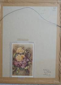 Elena Kojine,   Kukkia   alkuperäismaalaus, postikortin originaali  sign E K kehystetty 35x27 cm  postikortti mukana