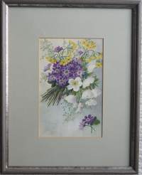 Elena Kojine,   Kukkia   alkuperäismaalaus, postikortin originaali ei sign kehystetty 35x27 cm