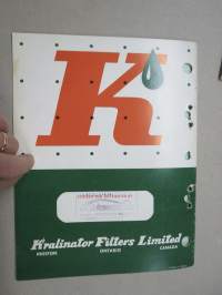 Kralinator Oil - Air - Gas - Fuel Filters Trade Catalogue No. K7C - Koivunen Oy edustuksessa ja myynnissä ollut kanadalainen suodatinmerkki -tuoteluettelo