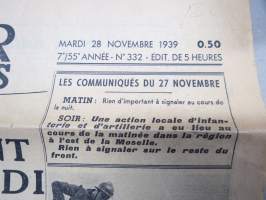 Le Jour - L´echo de Paris 28.11.1939 -sanomalehti, sisältää uutisointia mm. Suomen armeijan liikekannallepanosta ym.